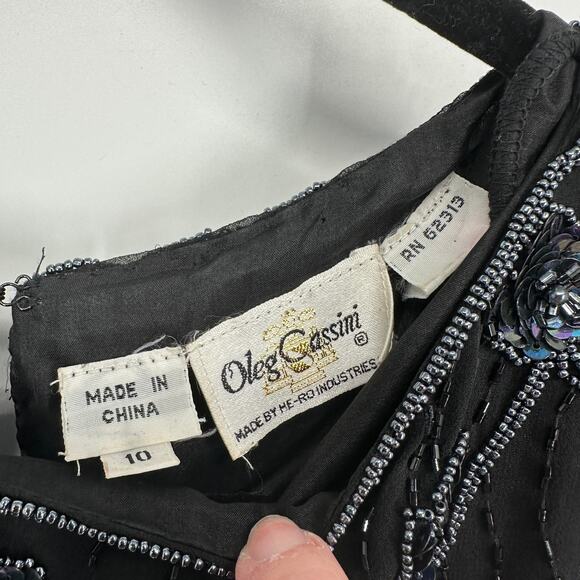 Vintage Oleg Cassini Silk Beaded Sequin Top Skirt Set Black 10 Gatsby Flapper - Picture 5 of 16